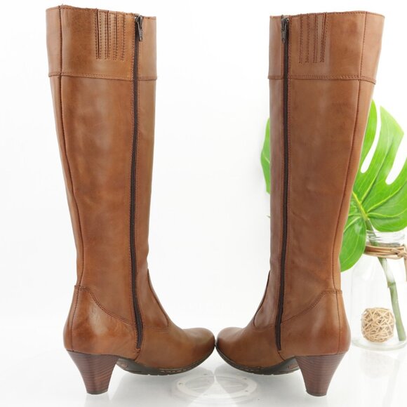 Born Women Mallory Riding Boots Size 8 Tall Cognac Leather Block Heel Elegant - Picture 7 of 16
